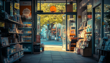 Naklejka premium Business shop during golden hour