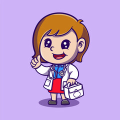 Cute doctor Cartoon Vector Icon Illustration. Nature Icon Concept Isolated Premium Vector. Flat Cartoon Style