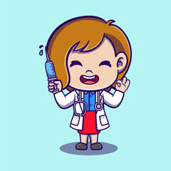 Cute doctor Cartoon Vector Icon Illustration. Nature Icon Concept Isolated Premium Vector. Flat Cartoon Style