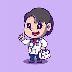 Cute doctor Cartoon Vector Icon Illustration. Nature Icon Concept Isolated Premium Vector. Flat Cartoon Style