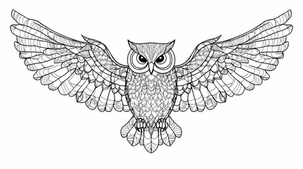 Hand drawn of owl zentangle style on a white background. coloring book for kids and adults.antistress coloring page, print, emblem,logo or tattoo,design, decor, t-shirt. Zentangle. Illustration
