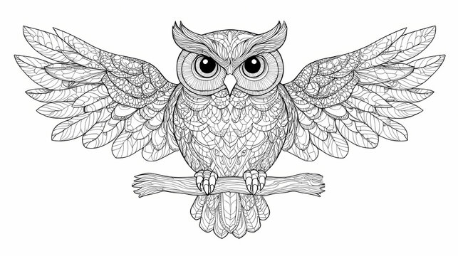 Hand drawn of owl zentangle style on a white background. coloring book for kids and adults.antistress coloring page, print, emblem,logo or tattoo,design, decor, t-shirt. Zentangle. Illustration