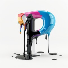 Colorful and Glossy Letter P in Liquid Splash.