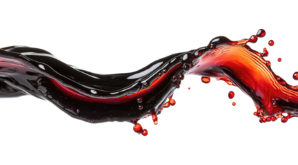 Black and red splash liquid isolated on transparent background.