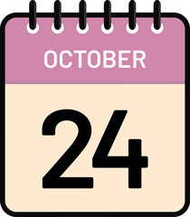 Calendar 24 October date icon with cute pastel colors