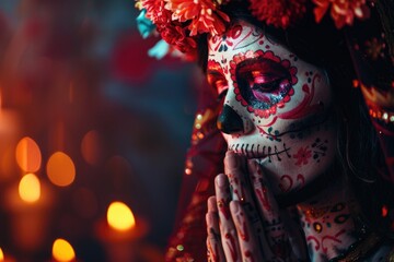 Fototapeta premium Woman with colorful sugar skull makeup
