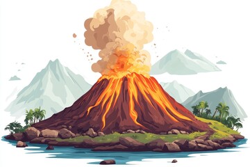 Volcanic Eruption on a Tropical Island