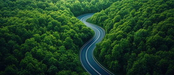 Fototapeta premium Aerial View of Winding Road Through Lush Forest