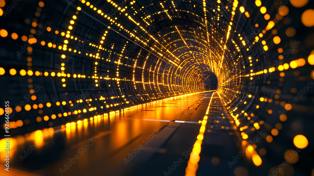 Wall mural generative ai illustration of abstract background of endless futuristic tunnel with geometric design