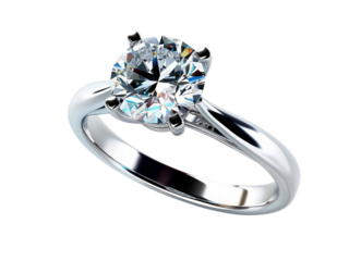 a sparkling diamond engagement ring on transparent background.