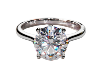 a sparkling diamond engagement ring on transparent background.