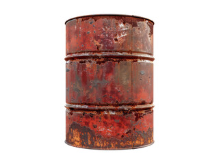 Obraz premium Rusty red metal barrel isolated on transparent background.