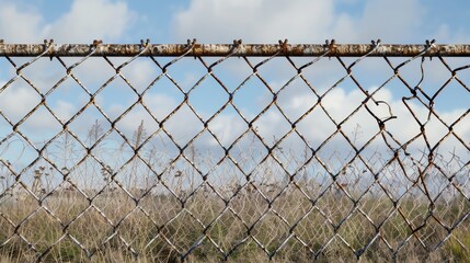A bird perches on top of a chain link fence, simple and serene scene