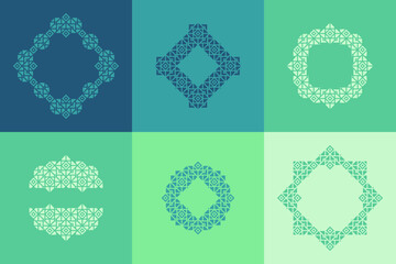 Islamic Geometric Frame Set Design on Turquoise Theme