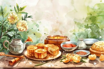 A colorful table with various dishes, ideal for illustration or editorial use