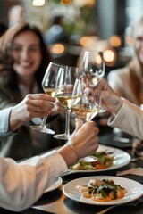 People gathering for meal with wine, suitable for hospitality or social event scene