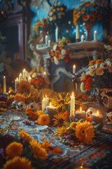 Fototapeta premium A beautifully decorated table with many flowers and candles