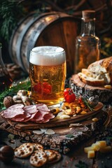 A glass of beer sits on a rustic wooden table, perfect for a cozy gathering or pub setting
