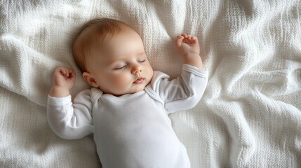 Tiny baby girl rests on a pristine white sheet.