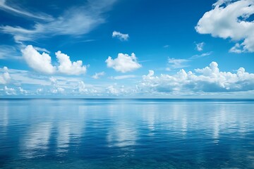 Obraz premium Calm Blue Ocean Water Surface with Clouds Reflecting on the Water