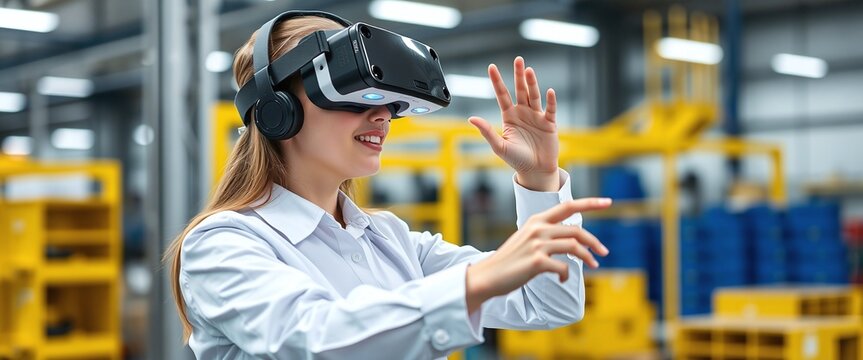 Engineer using virtual reality in modern manufacturing Generative AI image