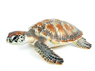 Fototapeta premium A high-resolution shot of a marine animal like a sea turtle, isolated on a plain white background, focus on clarity