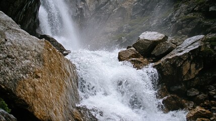 Close-up View of a Powerful Waterfall