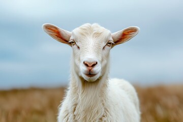 Fototapeta premium White goat looking at the camera on a farm