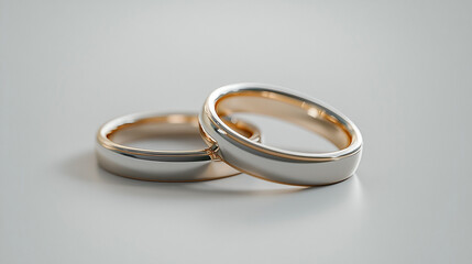 Two white gold wedding bands marriage proposal background concept