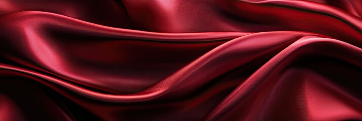 Fototapeta premium Satin fabric texture with smooth, flowing folds in deep red tones