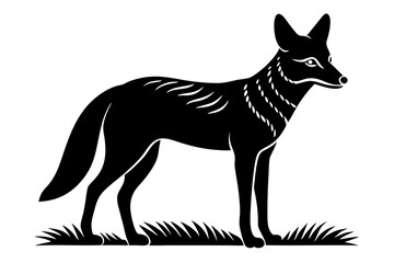 A detailed vector illustration of a Black-backed Jackal standing in the grassland of the African Savanna, capturing its wild and agile nature in a natural habitat setting.
