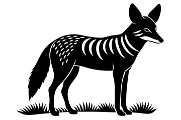 A detailed vector illustration of a Black-backed Jackal standing in the grassland of the African Savanna, capturing its wild and agile nature in a natural habitat setting.