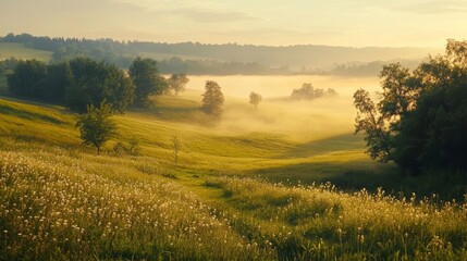 Obraz premium Polish foggy meadow landscape