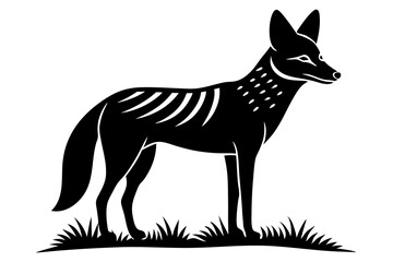 A detailed vector illustration of a Black-backed Jackal standing in the grassland of the African Savanna, capturing its wild and agile nature in a natural habitat setting.