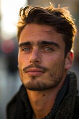 Fototapeta premium Street Photography, close up of a French man with short stubble