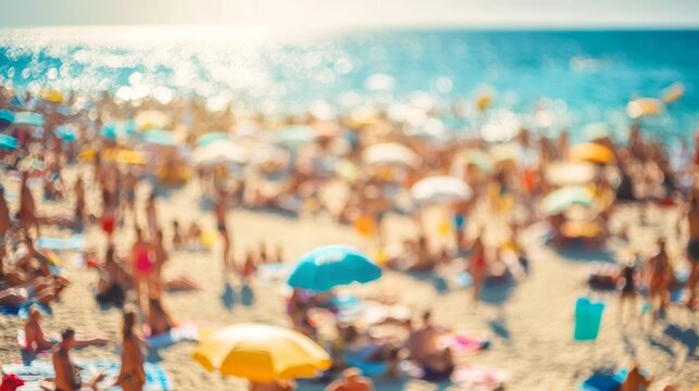 Hazy beach teeming with people