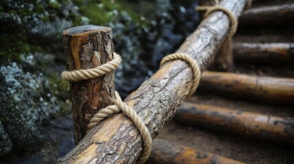 Old handrail: wood and rope