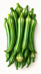 A bunch of fresh green okra ready to be cooked.