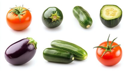 White isolating tomatoes, cucumbers, zucchinis, eggplants.