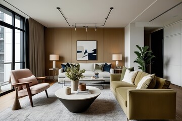 Showcase of a Contemporary Urban Living Area with Soft Modern Decor