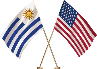 Uruguay,US flag together.American,Uruguay waving flag together