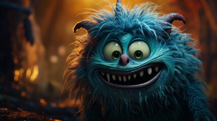 Smiling Blue Monster with Horns