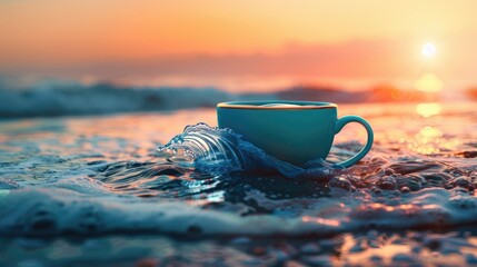 A cup brimming with lively waves sitting on a stable surface without spilling.