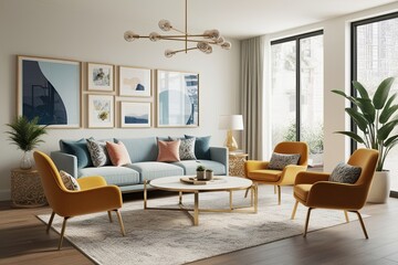 Bright Contemporary Sitting Room 3D Visualization with Customizable Frame Design