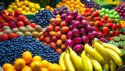 Colorful Array of Fresh Fruits at a Bustling Market