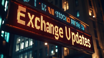Glowing 3D Letters "Stock Exchange Updates" with Market Data Displayed - Financial Market Concept
