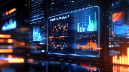 Fototapeta premium Futuristic Market Analysis Data Visualization on Digital Board