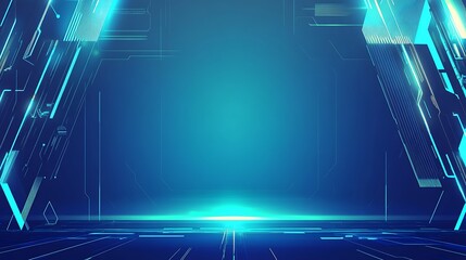 Obraz premium Abstract blue and white neon glowing lines background with empty space for text or logo.