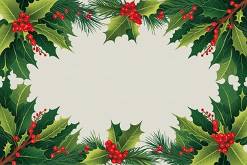 Joyous Holly Branches Holiday Border Template for Festive Cards and Invitations