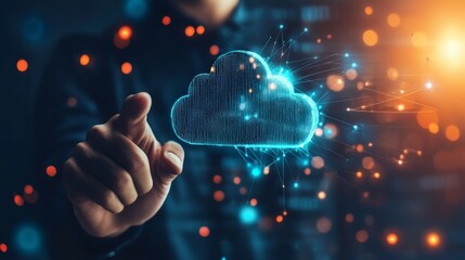 Tech & cloud concept - hand on cloud